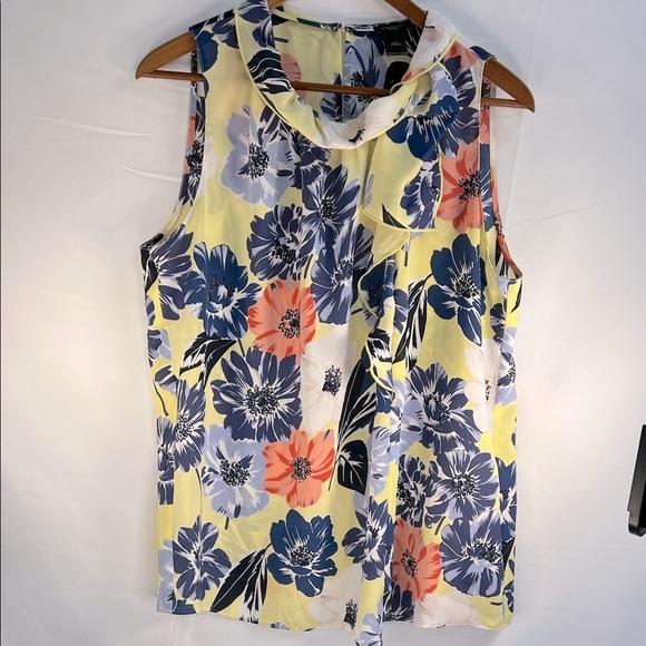 Ann Taylor Factory Tops - Ann Taylor Factory Floral Ruffled Sleeveless Blouse - Yellow, Blue, Coral